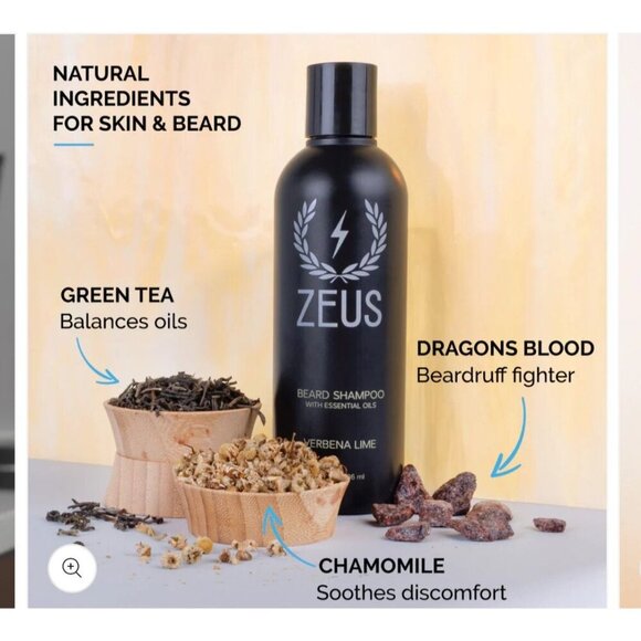 Zeus Beard Shampoo 8 fl oz (236 ml) Verbena & Lime – Grooming Wash Oil Gift Kit - Picture 2 of 2
